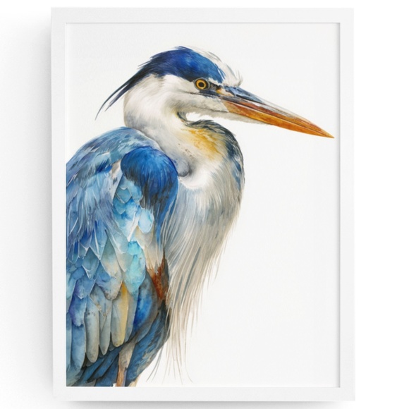 Watercolor Heron Portrait Wall Art Print Poster, Unframed - Picture 1 of 6